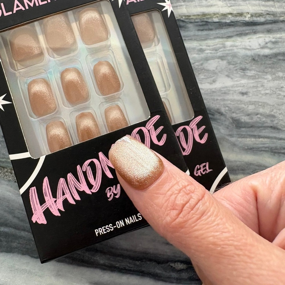 Glamermaid Handmade Press On Nails 2 Sets Champagne Gold Cat Eye Gel M302010422A - Picture 9 of 10